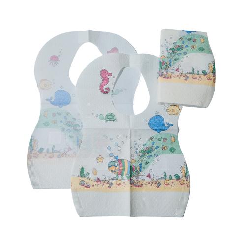 Китай Disposable Baby Bib, Waterproof Paper + PE Film 25*28cm+5cm with Pocket Производитель